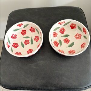 VTG Everyday Gibson Crate&Barrel Red Floral Ceramic Bowls - Pair Fleur Bowl 5.5”